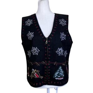 Paul Harris Sz M Vintage Wool Blend Christmas Holiday Vest Embroidered Retro